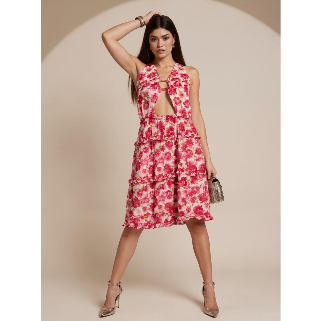 SVCD000079 V-neck halter dress with hollowed-out straps and printed halter tops