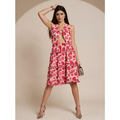 SVCD000079 V-neck halter dress with hollowed-out straps and printed halter tops