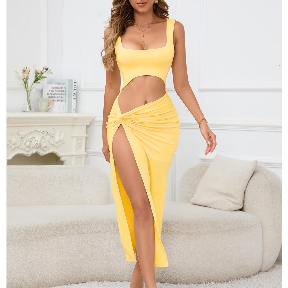 SVCD000061 Halter solid color cut-out crop top sexy dress is fashionable and sexy