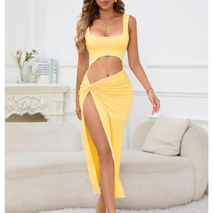SVCD000061 Halter solid color cut-out crop top sexy dress is fashionable and sexy