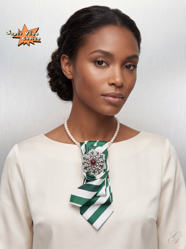 SUPERVALUECHOICE HCSEZA00021 Green and White Striped Tie
