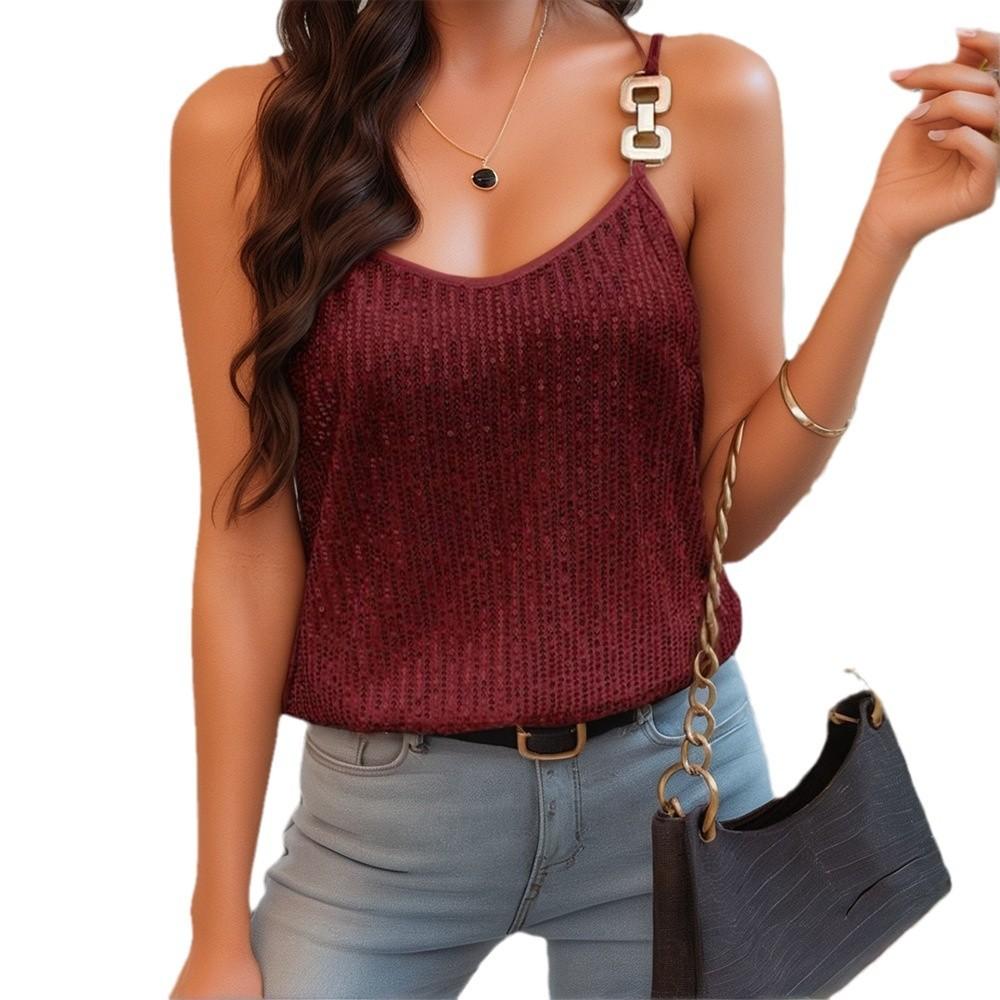 SVCT000090 Women's Summer Sleeveless  V Neck Wear a suit for the banquet and annual meeting with a sequined halter top inside