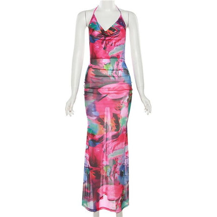 SVCD000042 Fashionable, halter-neck, sexy, see-through, backless, figure-hugging dress for women