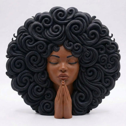 SUPERVALUECHOICE HCSEUA00004 Z-Blank Paintable Black Curly Hair Lady Prayer Statue Mold Base, DIY Handcraft for Brooch Keychain Accessories