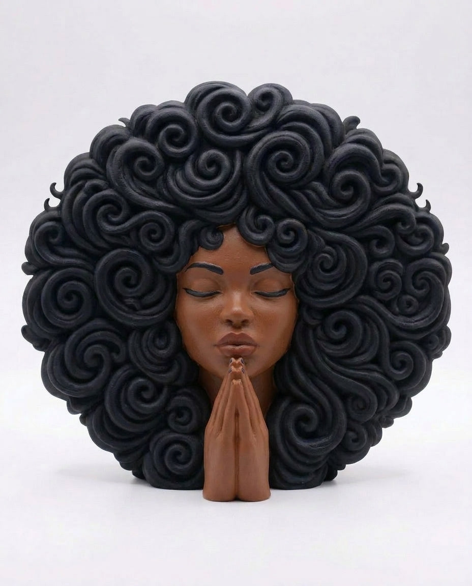 SUPERVALUECHOICE HCSEUA00004 Z-Blank Paintable Black Curly Hair Lady Prayer Statue Mold Base, DIY Handcraft for Brooch Keychain Accessories