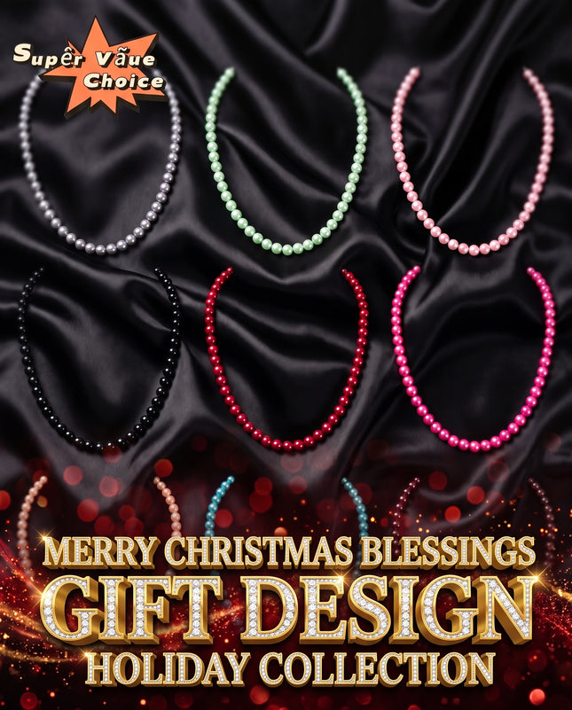 SUPERVALUECHOICE HCSEN00002 Multicolor Round Pearl Choker Necklace Classic Single Strand Beaded Necklace for Women Daily Wedding Jewelry