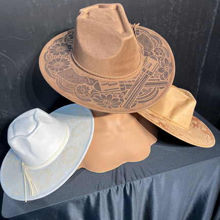 SUPERVALUECHOICE HCSEK00020 Laser Engraved Wide Brim Cowboy Fedora Hat