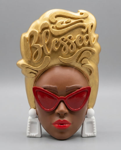 SUPERVALUECHOICE HCSEUA00037  Z-Customizable Unpainted Retro Sunglasses Lady Head Mold Base, DIY Handcraft Supplies for Keychains Brooches 2" × 3.1" × 0.6"