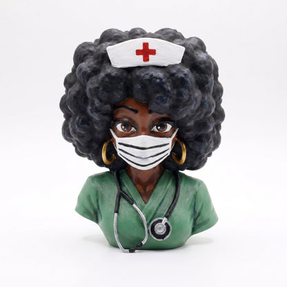 SUPERVALUECHOICE HCSEUA00076  Z- Unpainted Green Scrubs Stethoscope African Nurse Resin Mold Base for Handmade DIY Jewelry Craft Supplies 2" × 2.7" × 0.5"