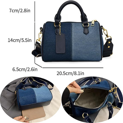 SuperValueChoice HCSEFA00049 Barrel-shaped Denim Handbag and Purse Women Small Tote Shoulder Crossbody Bag with Guitar Adjustable Shoulder Strap