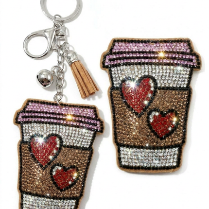 SUPERVALUECHOICE HCSESA00110 Cute Heart Coffee Cup Rhinestone Keychain & Brooch