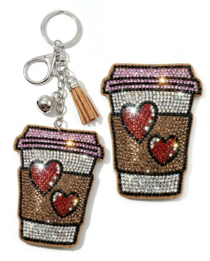SUPERVALUECHOICE HCSESA00110 Cute Heart Coffee Cup Rhinestone Keychain & Brooch