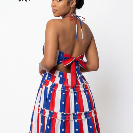 SVCD000128 Summer fashion hollowed-out strap V-neck style halter print dress