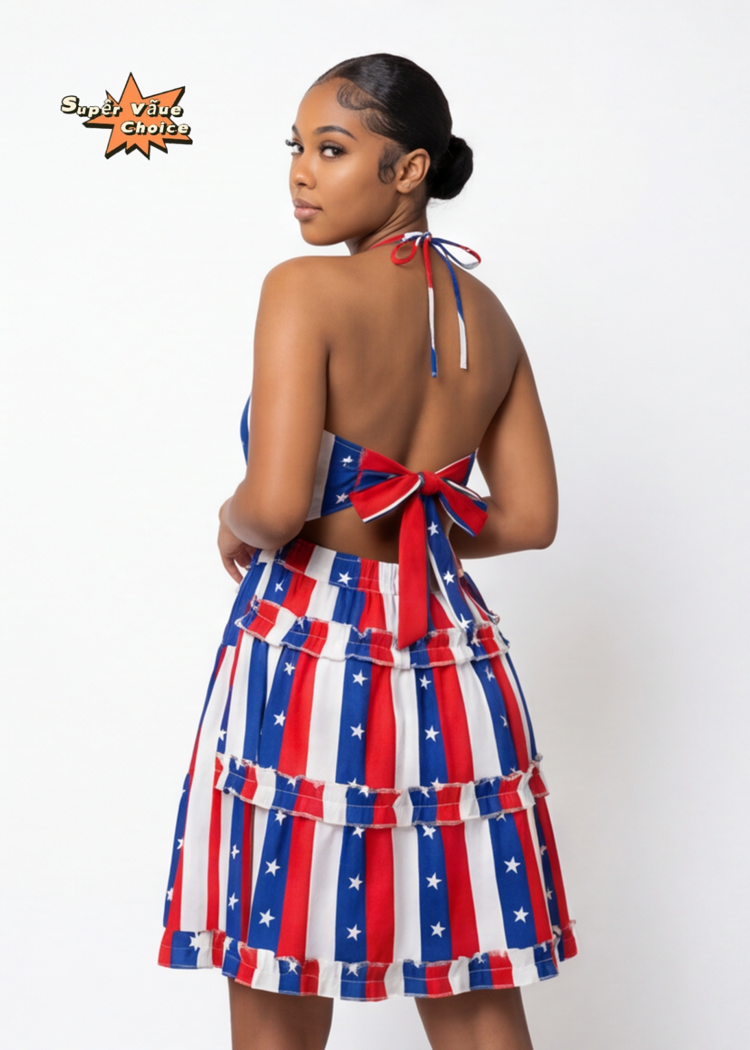 SVCD000128 Summer fashion hollowed-out strap V-neck style halter print dress