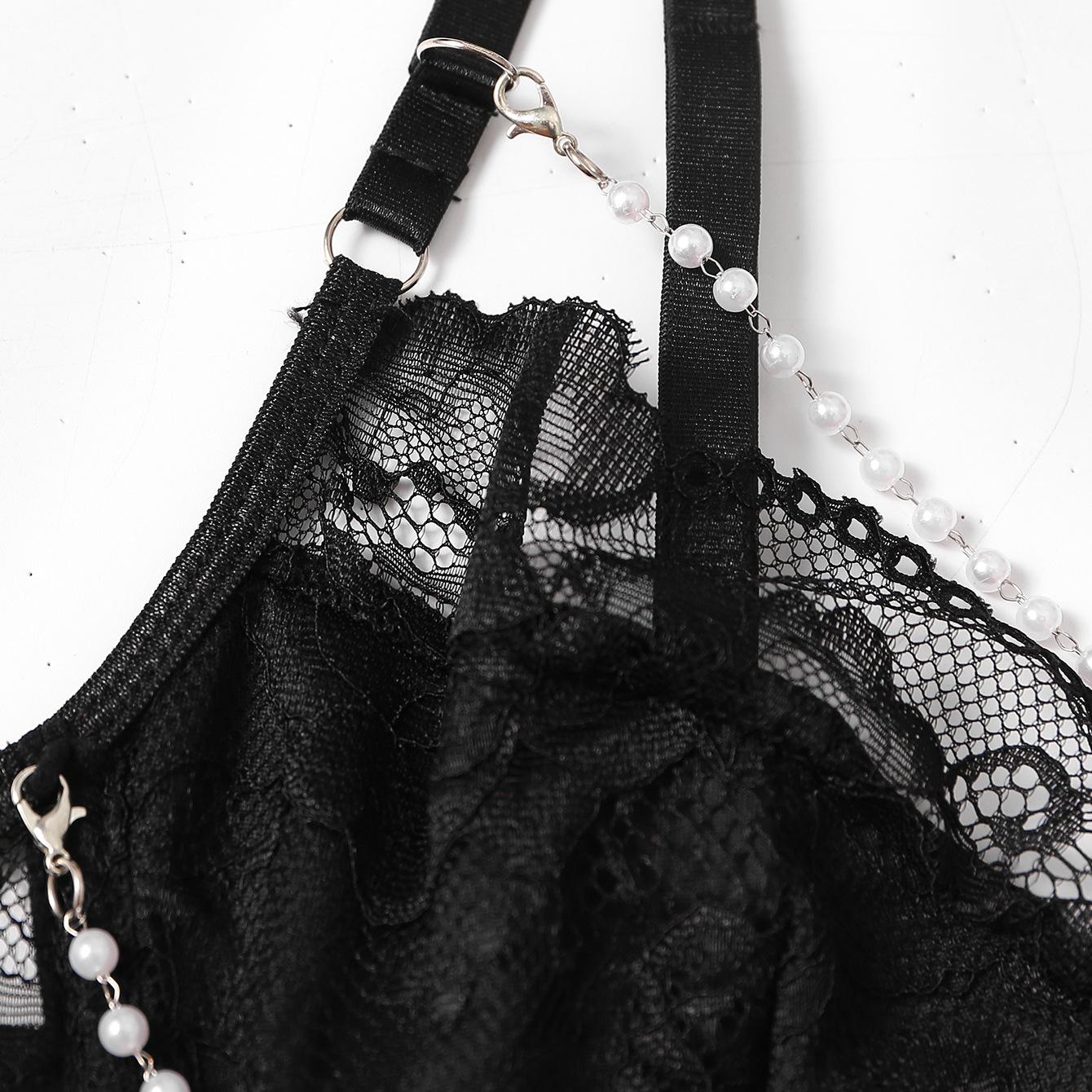 SVCT000087  Pearl chain design style French lace small halter top