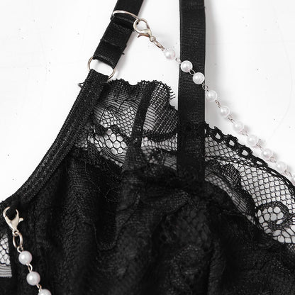 SVCT000087  Pearl chain design style French lace small halter top