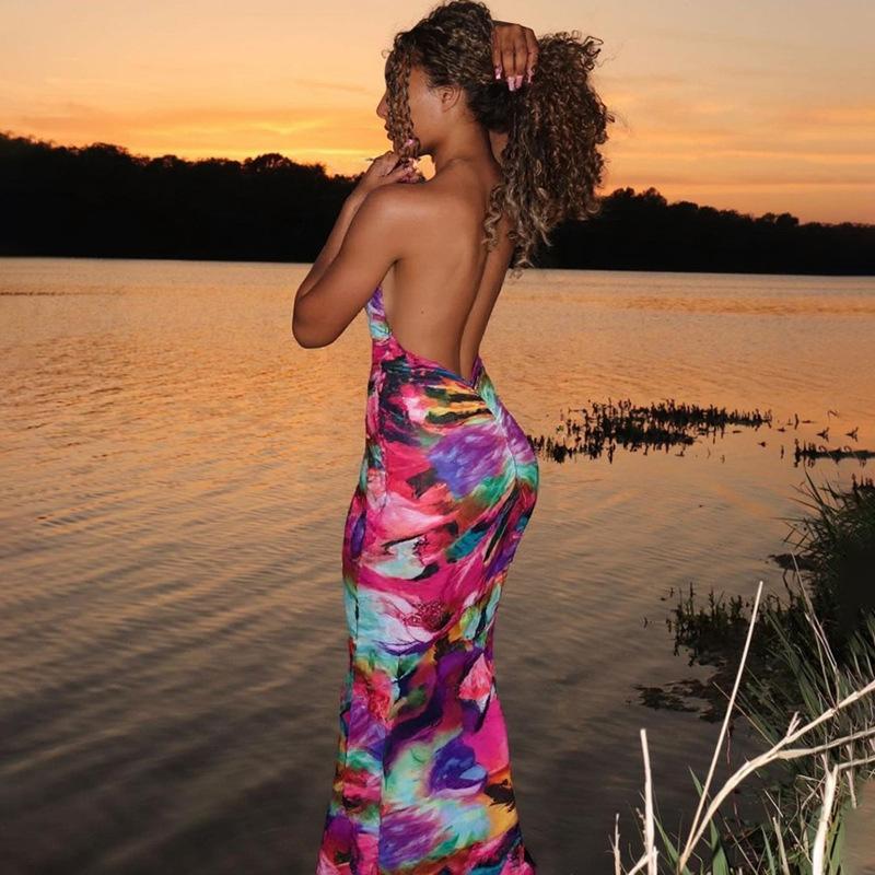 SVCD000042 Fashionable, halter-neck, sexy, see-through, backless, figure-hugging dress for women