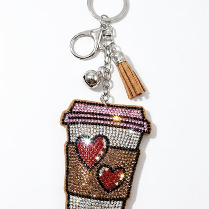 SUPERVALUECHOICE HCSESA00110 Cute Heart Coffee Cup Rhinestone Keychain & Brooch
