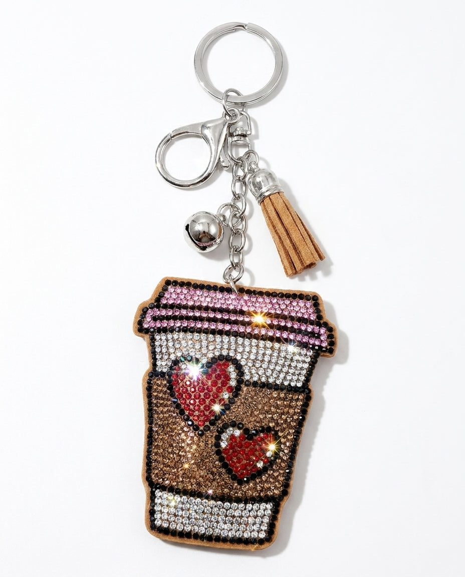 SUPERVALUECHOICE HCSESA00110 Cute Heart Coffee Cup Rhinestone Keychain & Brooch