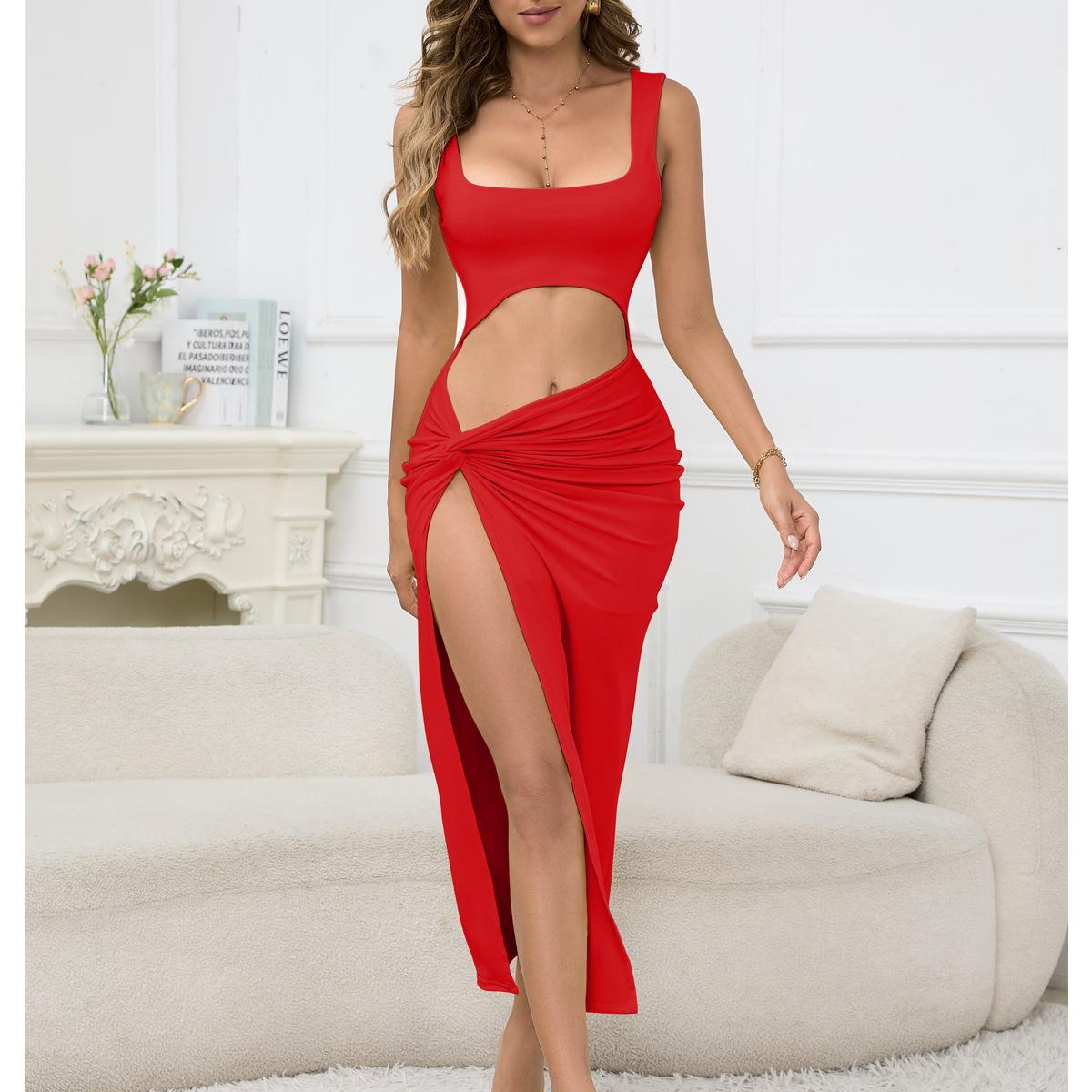 SVCD000061 Halter solid color cut-out crop top sexy dress is fashionable and sexy