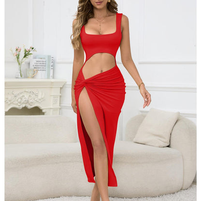 SVCD000061 Halter solid color cut-out crop top sexy dress is fashionable and sexy