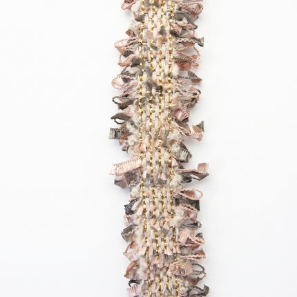 SuperValueChoice HCSEOA00008 Pastel Fringe Tweed Woven Trim Metallic Gold Thread Decorative Ribbon for Dress Hair Accessory DIY Sewing Craft ,0.98in width