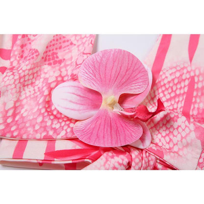 SVCD000043 Women's sexy pearl chain halter top and printed skirt set