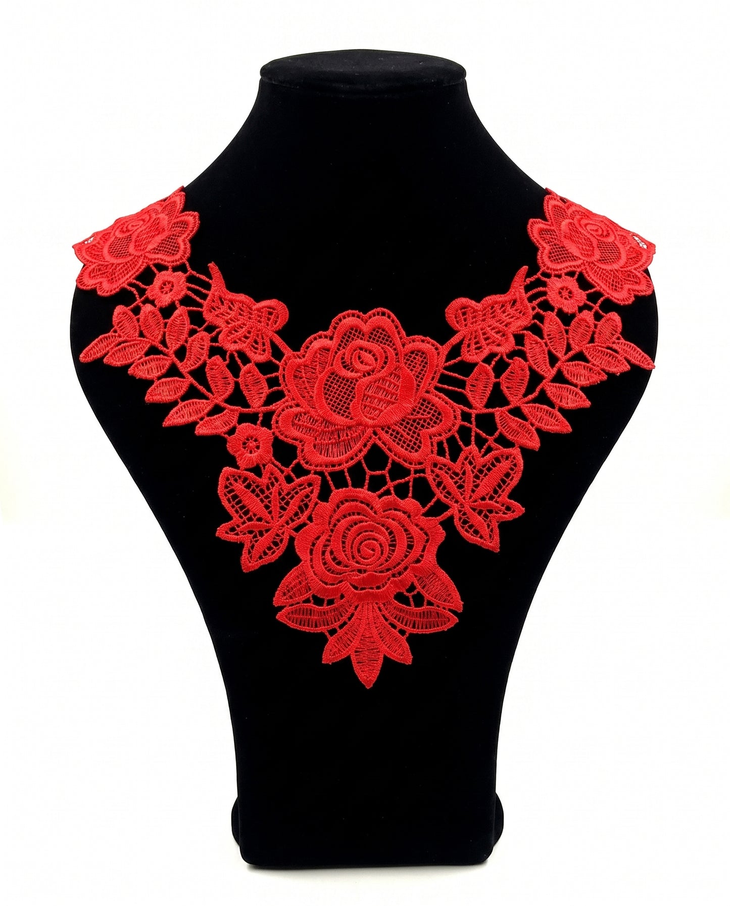 SUPERVALUECHOICE HCSEYB00091 Hollow Floral Guipure Lace Neck Applique Vibrant Color Rose Embroidery Collar Patch for Blouse Formal Wear Sew Decoration 12.59'' X 12.59''