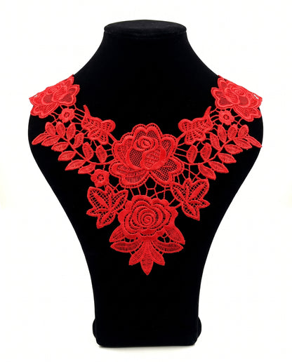 SUPERVALUECHOICE HCSEYB00091 Hollow Floral Guipure Lace Neck Applique Vibrant Color Rose Embroidery Collar Patch for Blouse Formal Wear Sew Decoration 12.59'' X 12.59''