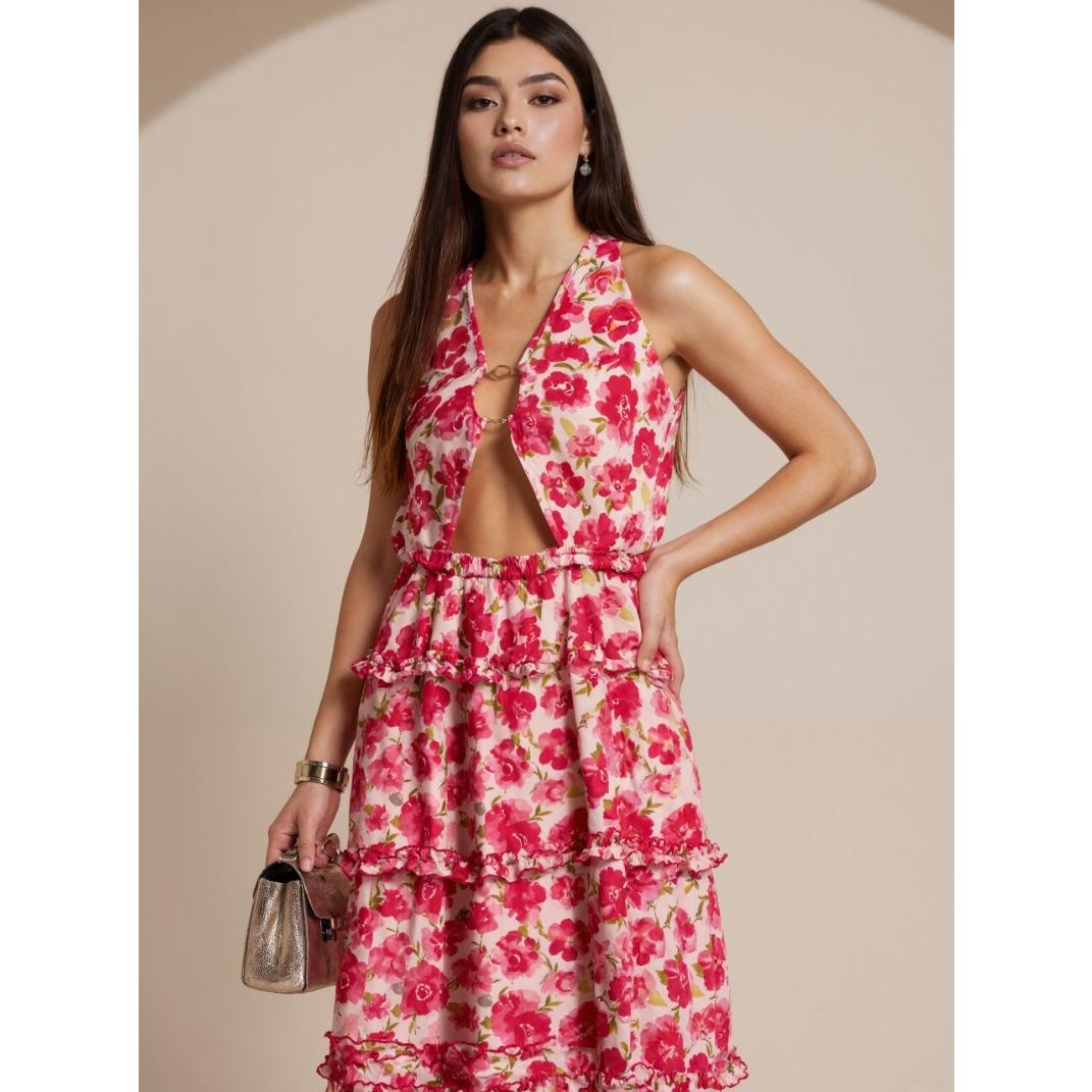 SVCD000079 V-neck halter dress with hollowed-out straps and printed halter tops