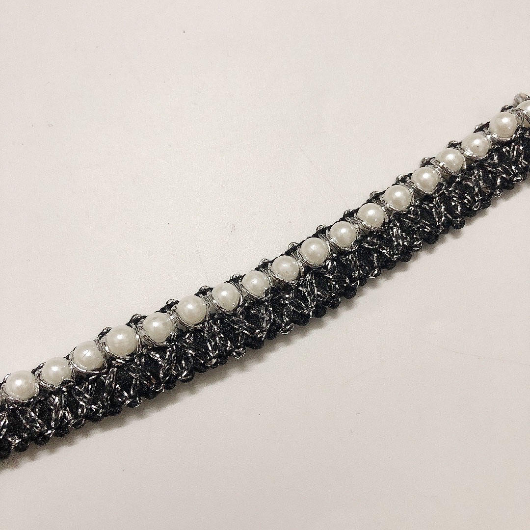 SuperValueChoice HCSEOA00002 Silver Beaded Wavy Fringe Lace Trim Ribbon Sparkly Rhinestone Edge Tape for Dress Sewing DIY Clothing Craft Decor ,0.47in Width