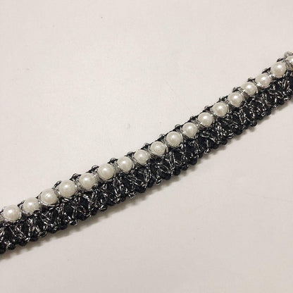 SuperValueChoice HCSEOA00002 Silver Beaded Wavy Fringe Lace Trim Ribbon Sparkly Rhinestone Edge Tape for Dress Sewing DIY Clothing Craft Decor ,0.47in Width