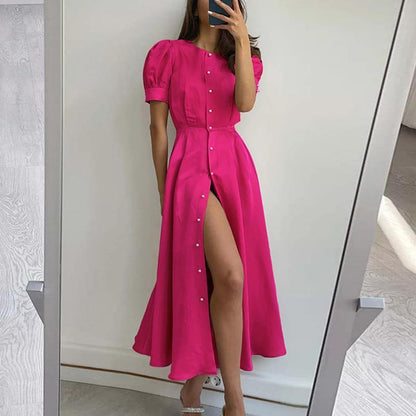 SVCD000023 High-waisted, solid color, fashionable, and slit European and American dress with a feminine style for commuting