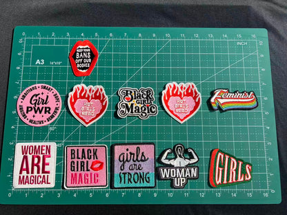 SUPERVALUECHOICE HCSEYB00107 9Pcs Girl Power Feminist Slogan Embroidered Iron On Patches Clothing DIY Decor Appliques