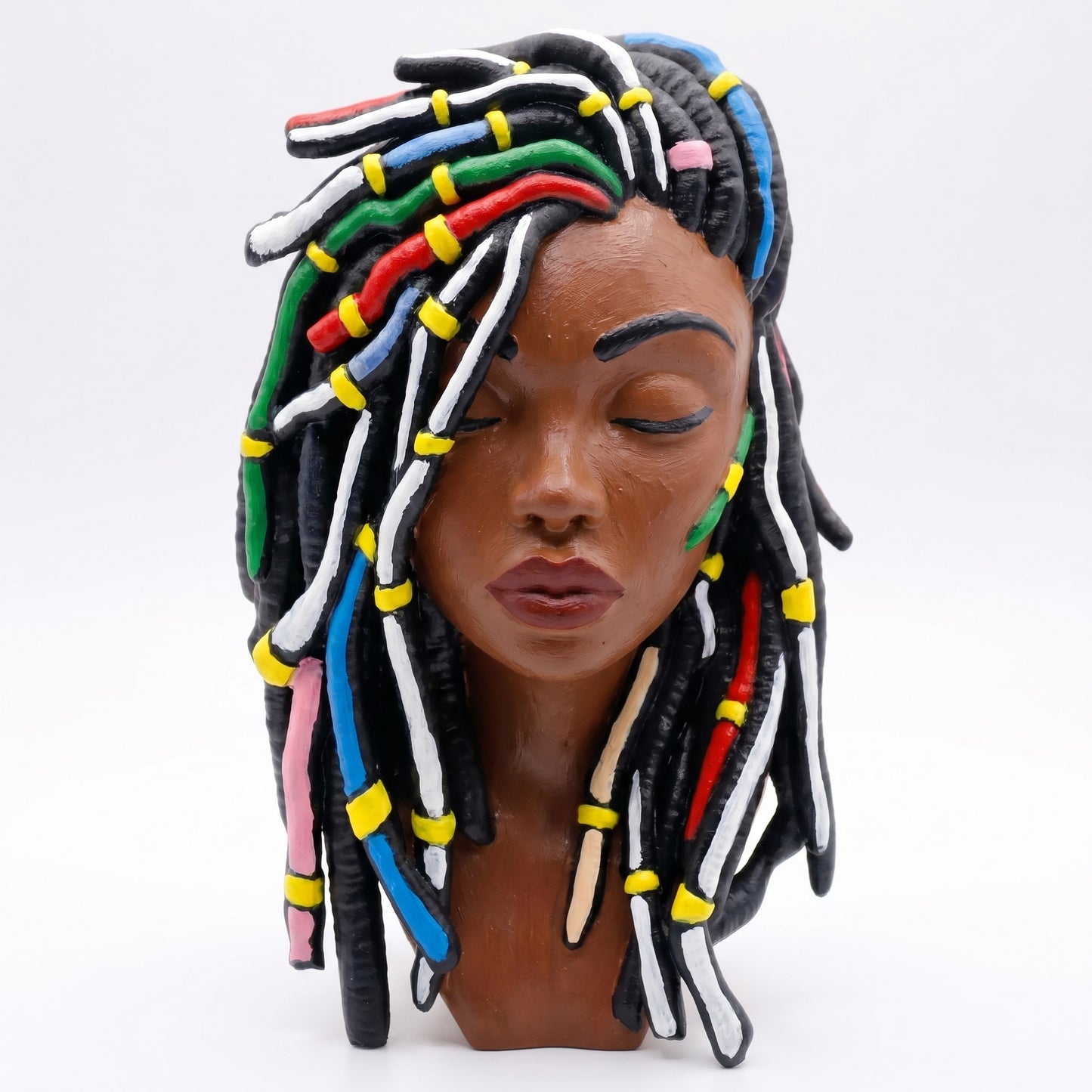 SUPERVALUECHOICE HCSEUA00055  Z-Custom Color Closed Eyes Braided Black Lady Head Resin Mold Base for Handmade DIY Jewelry Craft Supplies 2" × 2.7" × 0.5"