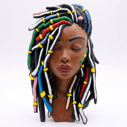 SUPERVALUECHOICE HCSEUA00055  Z-Custom Color Closed Eyes Braided Black Lady Head Resin Mold Base for Handmade DIY Jewelry Craft Supplies 2" × 2.7" × 0.5"