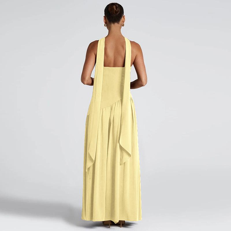 SVCD000037 Sexy and elegant solid-color side-slit strapless dress with a scarf collar