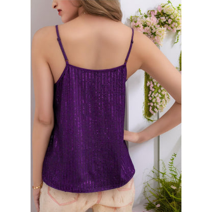 SVCT000090 Women's Summer Sleeveless  V Neck Wear a suit for the banquet and annual meeting with a sequined halter top inside