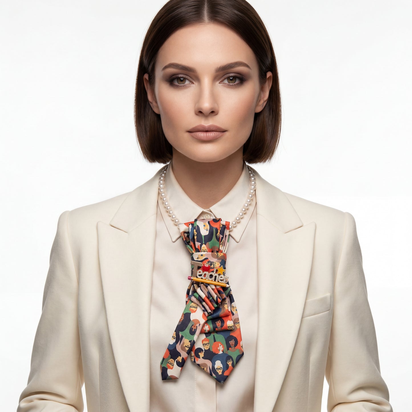 SUPÊR VÃLUE CHOICE #HCSEZ0003 orange Satin Statement Tie with Butterfly Brooch | Pearl Collar Embellished Tie | Elegant Women's Neck Tie Accessory