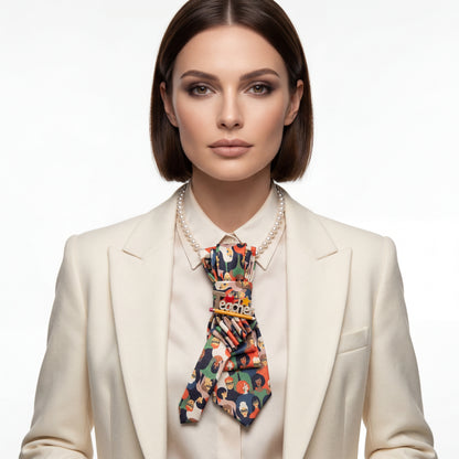 SUPÊR VÃLUE CHOICE #HCSEZ0003 orange Satin Statement Tie with Butterfly Brooch | Pearl Collar Embellished Tie | Elegant Women's Neck Tie Accessory