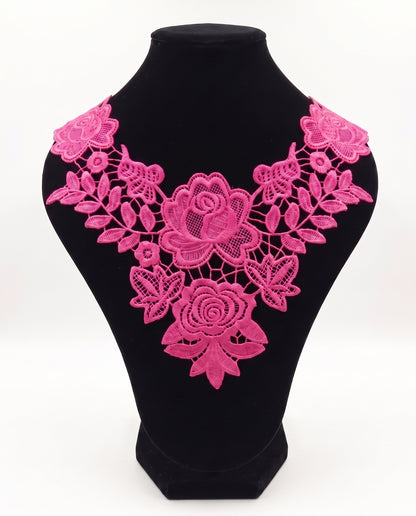 SUPERVALUECHOICE HCSEYB00091 Hollow Floral Guipure Lace Neck Applique Vibrant Color Rose Embroidery Collar Patch for Blouse Formal Wear Sew Decoration 12.59'' X 12.59''
