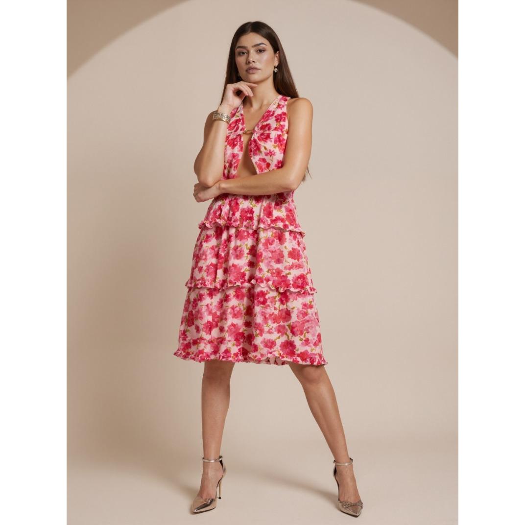 SVCD000079 V-neck halter dress with hollowed-out straps and printed halter tops