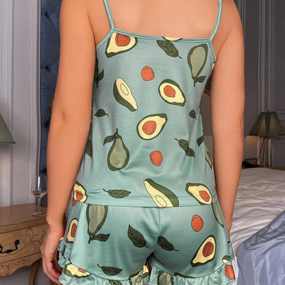 SVCP000113 Women's plus-size pajamas, avocado printed casual halter nightgown, thin home wear set