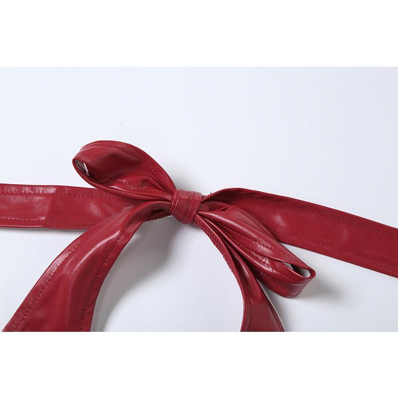 SVCST000044 Hot and sexy PU leather halter top with button fasteners