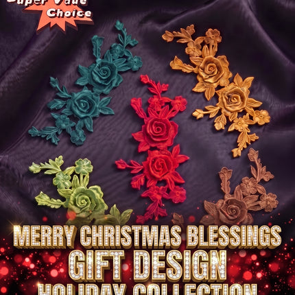 SUPERVALUECHOICE Christmas5-Color Mix HCSEYB00067  Mixed (Red/Green/Gold/Tan/Granny Smith Green) Floral Embroidered Fabric Patches 5.51'' X 11.81''