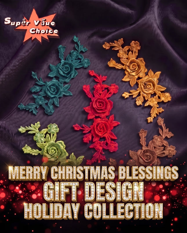 SUPERVALUECHOICE Christmas5-Color Mix HCSEYB00067  Mixed (Red/Green/Gold/Tan/Granny Smith Green) Floral Embroidered Fabric Patches 5.51'' X 11.81''