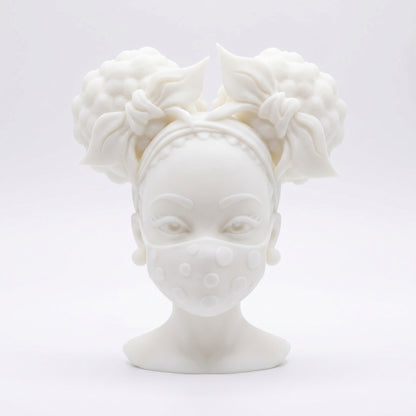 SUPERVALUECHOICE HCSEUA00057  Z-Blank Double Buns Yellow Polka Dot Mask African Girl Resin Blank DIY Paintable Blanks for Brooch Keychain Accessories 2" × 2.7" × 0.5"