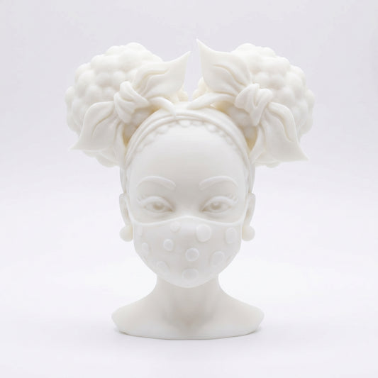 SUPERVALUECHOICE HCSEUA00057  Z-Blank Double Buns Yellow Polka Dot Mask African Girl Resin Blank DIY Paintable Blanks for Brooch Keychain Accessories 2" × 2.7" × 0.5"