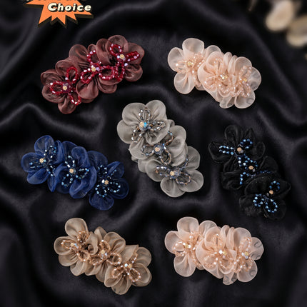 SUPERVALUECHOICE CHRISTMAS HCSELC00002 Sheer Mesh Beaded Flower Spring Hair Barrette, Crystal Floral Hair Clip