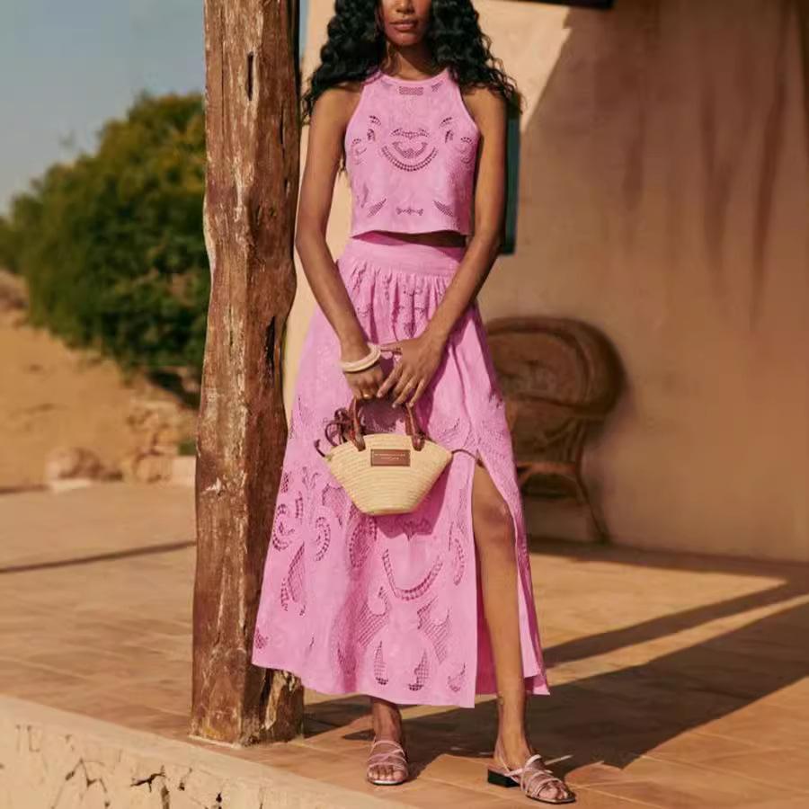 SVCD000031 Sleeveless skirt pocket two-piece set, INS casual loose vacation split suit